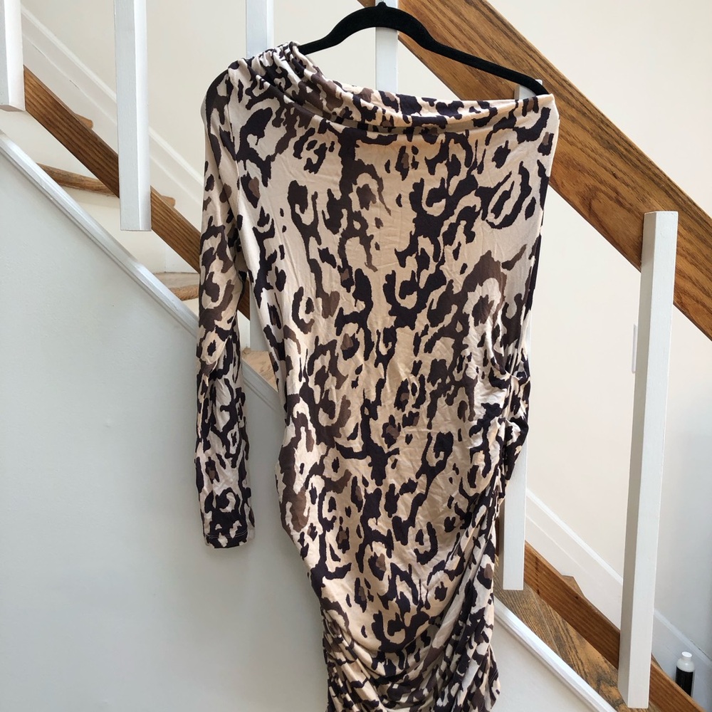 Tart One-Shoulder Leopard Print Dress in Beige and Brown